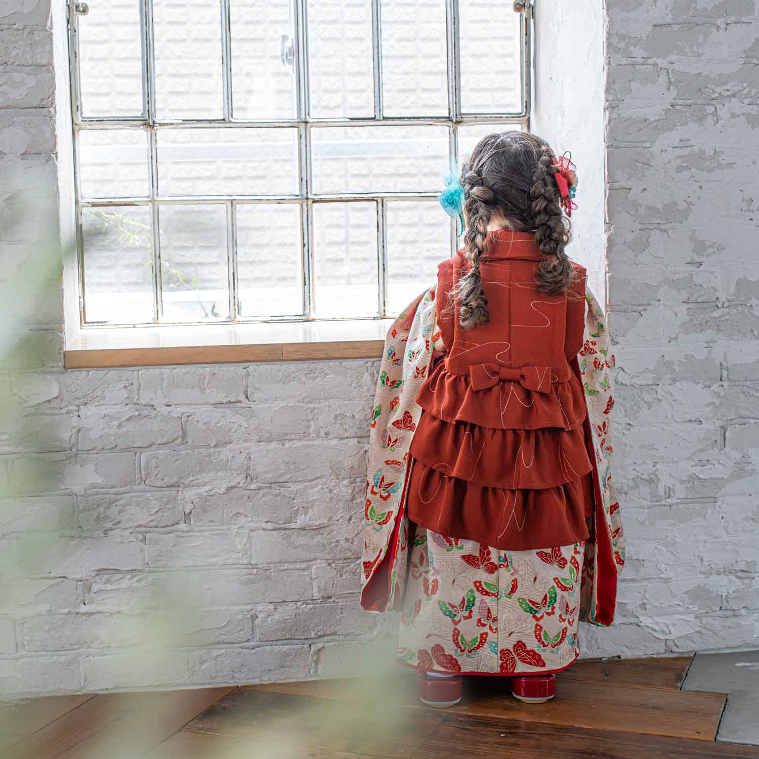 七五三レンタル 着物 3歳 女の子｜AG304（IVR/RED) – ベビー袴 
