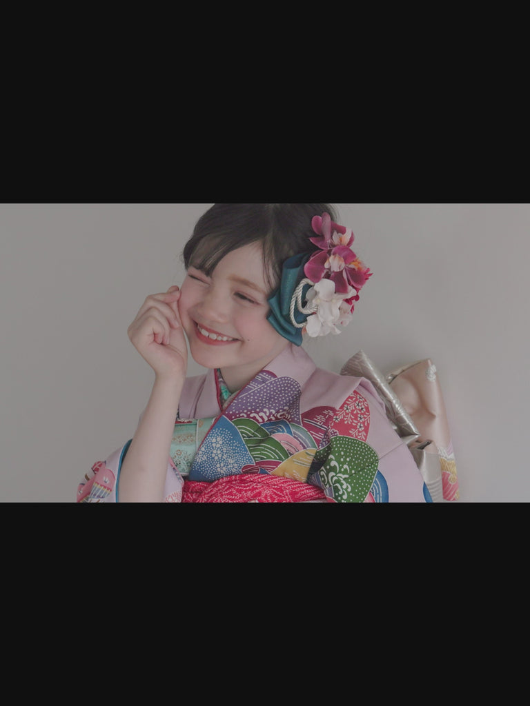 七五三　７歳女の子　着物レンタル　花柄ラベンダー色の着物