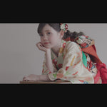七五三　７歳女の子　着物レンタル　花柄クリーム色の着物