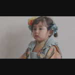 七五三　３歳女の子　被布着物レンタル　水色の被布にピンクの着物