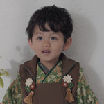 七五三レンタル着物　３歳男の子　ブラウン　グリーン　上半身　被布　動画