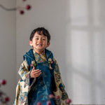 七五三レンタル着物　３歳男の子　ブルー　ベージュ　上半身