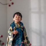 七五三レンタル着物　３歳男の子　ブルー　ベージュ　上半身